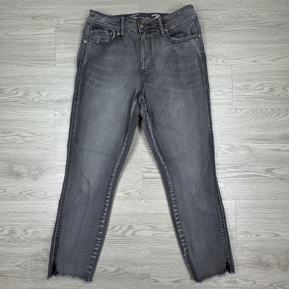 Seven7 Women's Jeans High Rise Ankle Skinny Grey Size 8 Faded Raw Hem Stretch